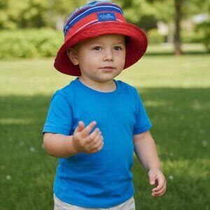 UV Skinz Red Stripes Reversible Bucket Sun Swim Beach Hat Boys Girls 2T